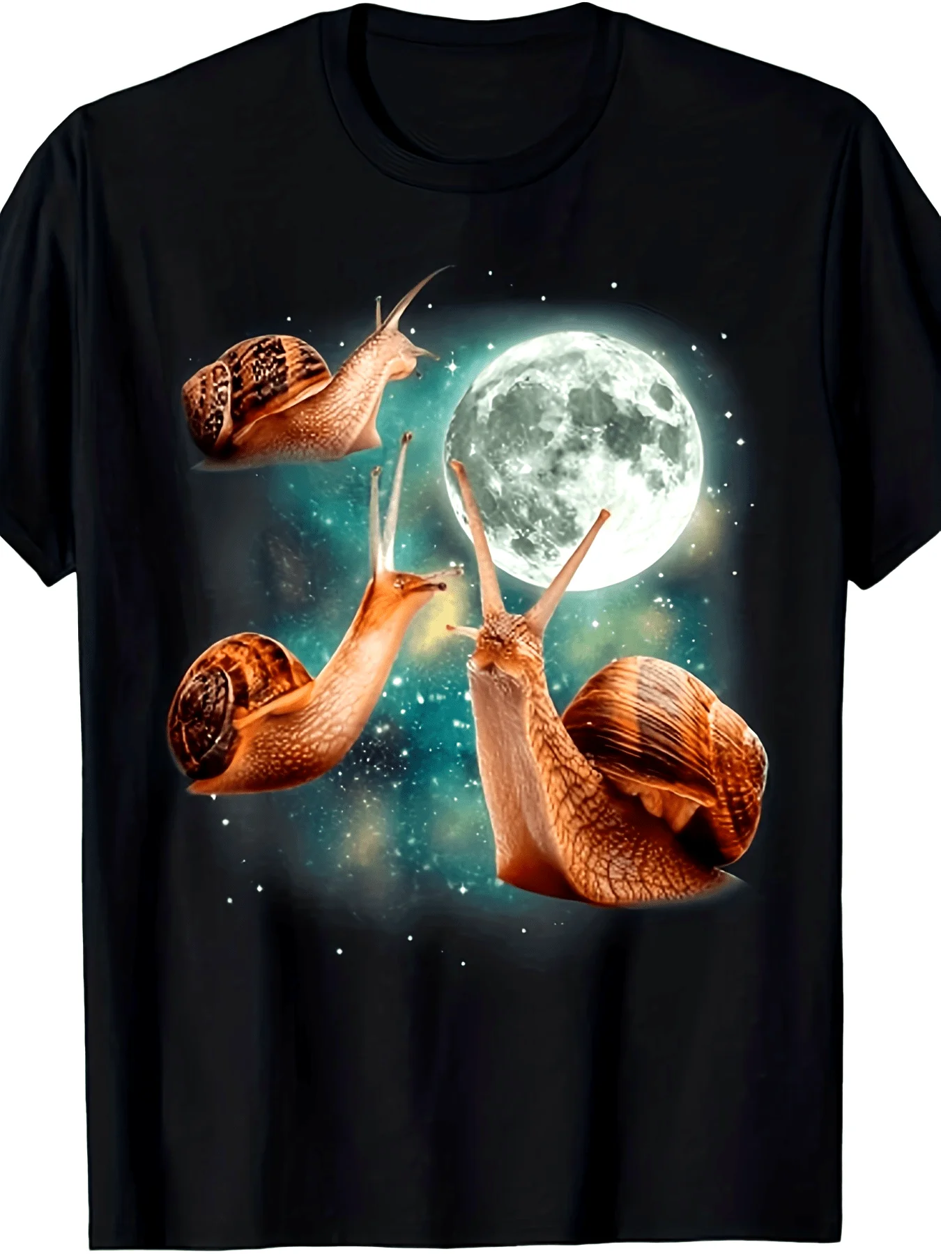 Three Snails Moon 3 Soft-Shell Animals Barking Weird Cursed T-Shirt Lightweight Breathable Unisex T-Shirt Cuff Round Neck Suitable for Summer Outings Casual Daily Outdoor Activities Shirt Machine Washable