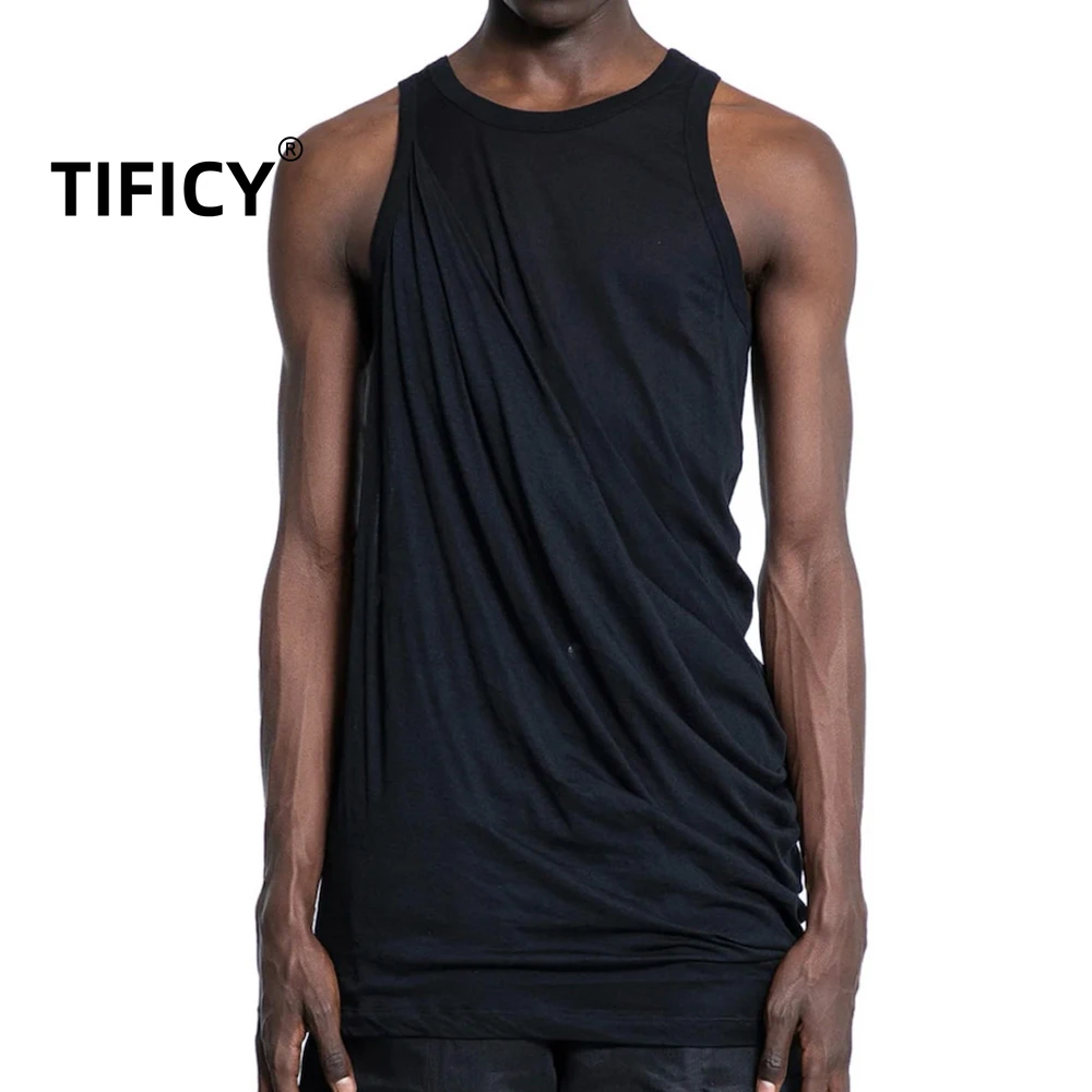 High Street Dark Ro High Street Tanks Tees Tops Men's  Asymmetric Drop Tank Versatile High Street Dark Style Tank