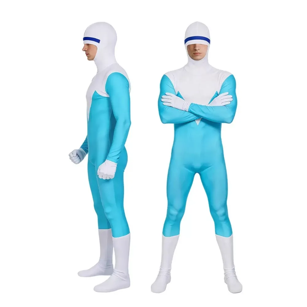 애니메이션 Frozone Lucius 최고의 코스프레 의상 블루 화이트 점프 슈트 할로윈 파티 어린이 성인 바디 슈트 Catsuit Boys Zentai Suit New