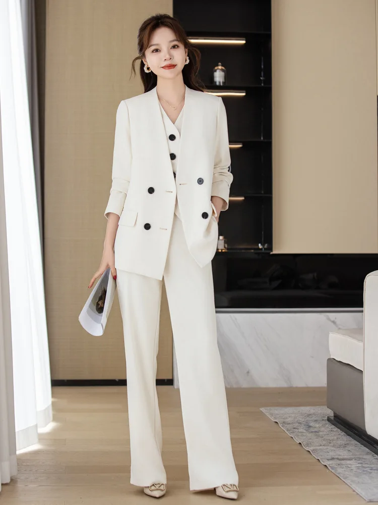 High-End Business Suit Women2024Spring and Autumn New Temperament Goddess Style Suit Vest Business Wear Three-Piece Suit