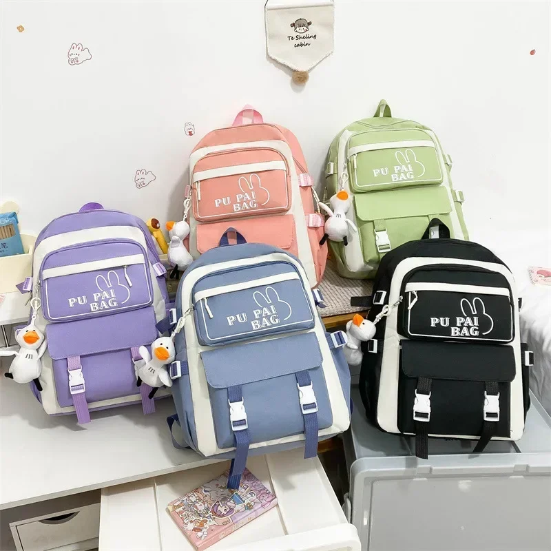 4-piece Set School Student Backpacks Female Travel Instagram Leisure Large Capacity Fashionable Versatile Japanese Korean Trends