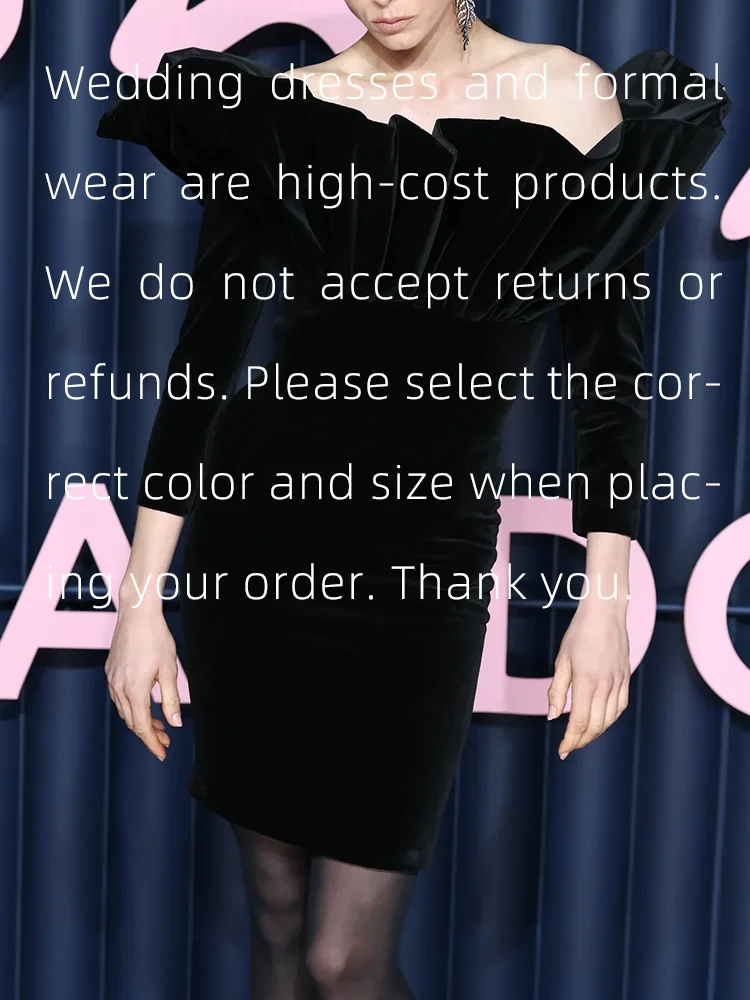 ชุดราตรีแขนยาวเปิดไหล่ทรงสลิมแบบไม่สมมาตร ดีไซน์หรูหราสำหรับงานเลี้ยงกลางคืน ชุดเดรสแบบดารา สามารถสั่งตัดได้