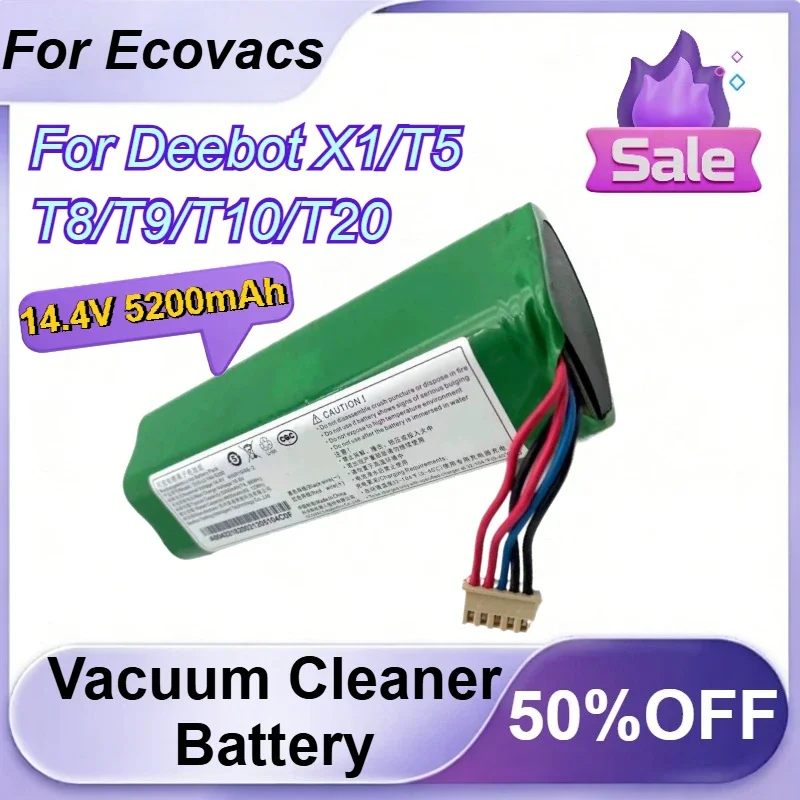 for Ecovacs Deebot X1/T5/T8/T9/T10/T20 Replacement Vacuum Cleaner Battery 14.4V 5200mAh Battery