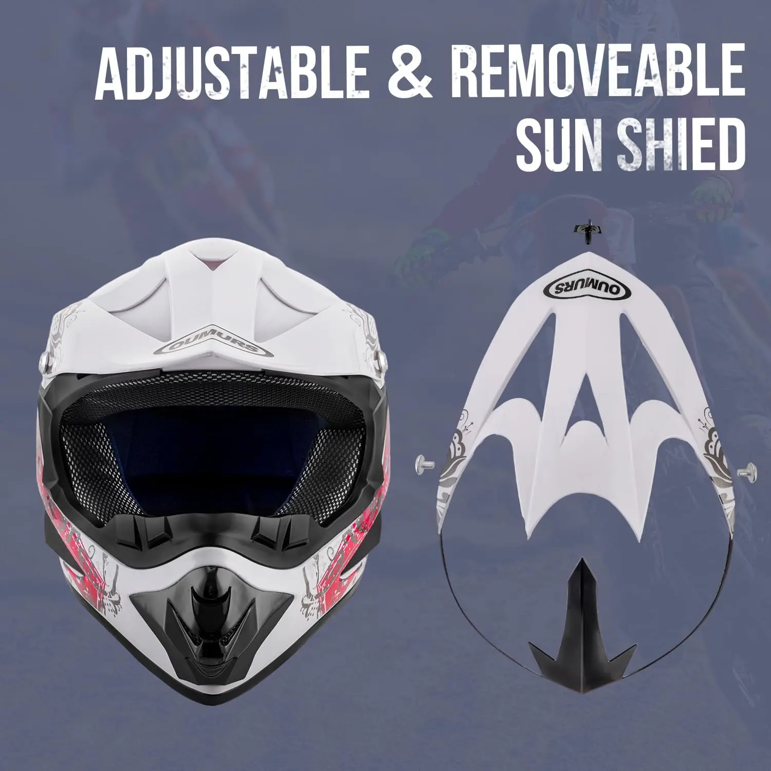 DOT Youth Dirt Bike Helmet for Boys Girls Ages 5-14 Four Wheeler Motocross BMX MX UTV Snowmobile Go Kart Racing Skateboard Baseb