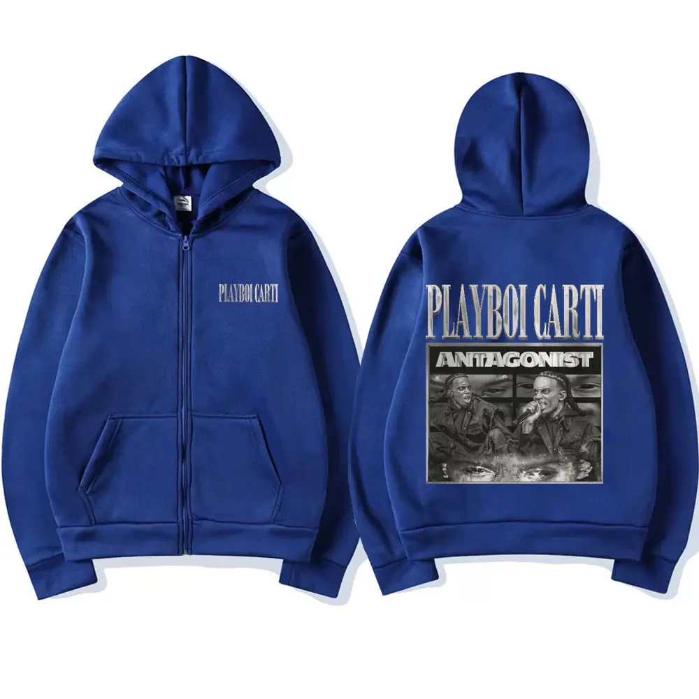 Rapper Playboi Carti Antagonist 2023 Tour Concert Zipper Hoodies Men Hip Hop Sweatshirt Coat Unisex Fashion Trend Zip Up Jacket