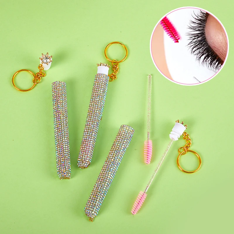 Gold Crown Reusable Empty Mascara Tube With Eyelash Wand Diamond Gold Chain Micro Lash Spoolie Cleaner Packaging Container DIY