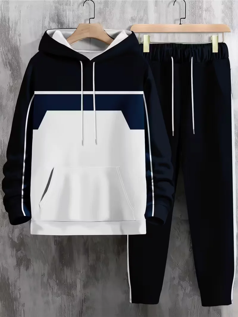 

Autumn and Winter Men Hoodie Set with Simple Printed Fashion Street Sports Hoodie Set Quick Drying and Breathable Hoodie Set