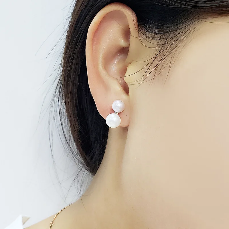 Echtes Naturperlen-Halsketten- und Ohrring-Set für Damen, luxuriöses Perlen-Schmuckset aus 925er Silber, Geschenk für Ehefrau, Mutter, Geburtstag, Weiß, Schwarz – Detail 5