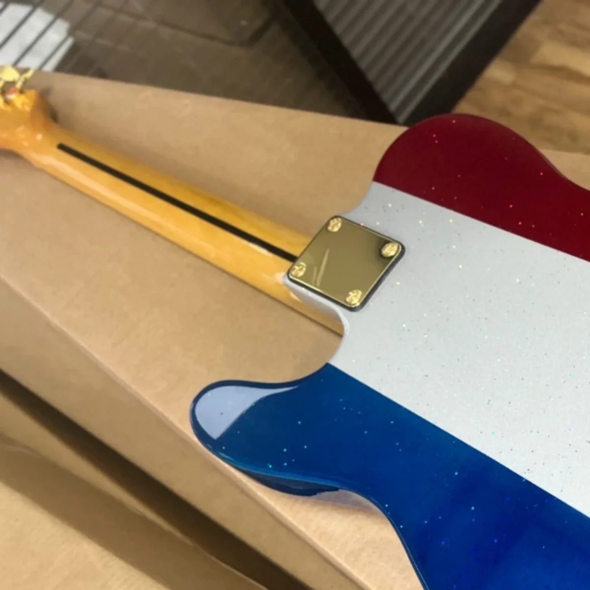 In Stock Retro Sparkle TL Electric Guitar Red White Blue Split Paint Single Coil Setup Maple Fingerboard