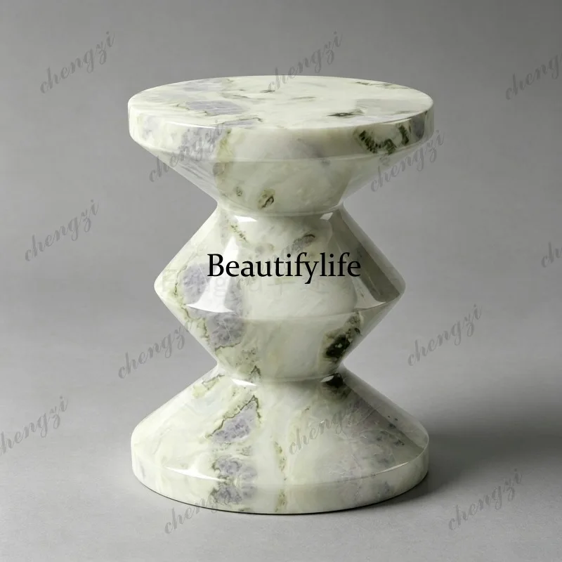 A139 Italian light luxury high sense natural marble round edge few living room sofa creative side table
