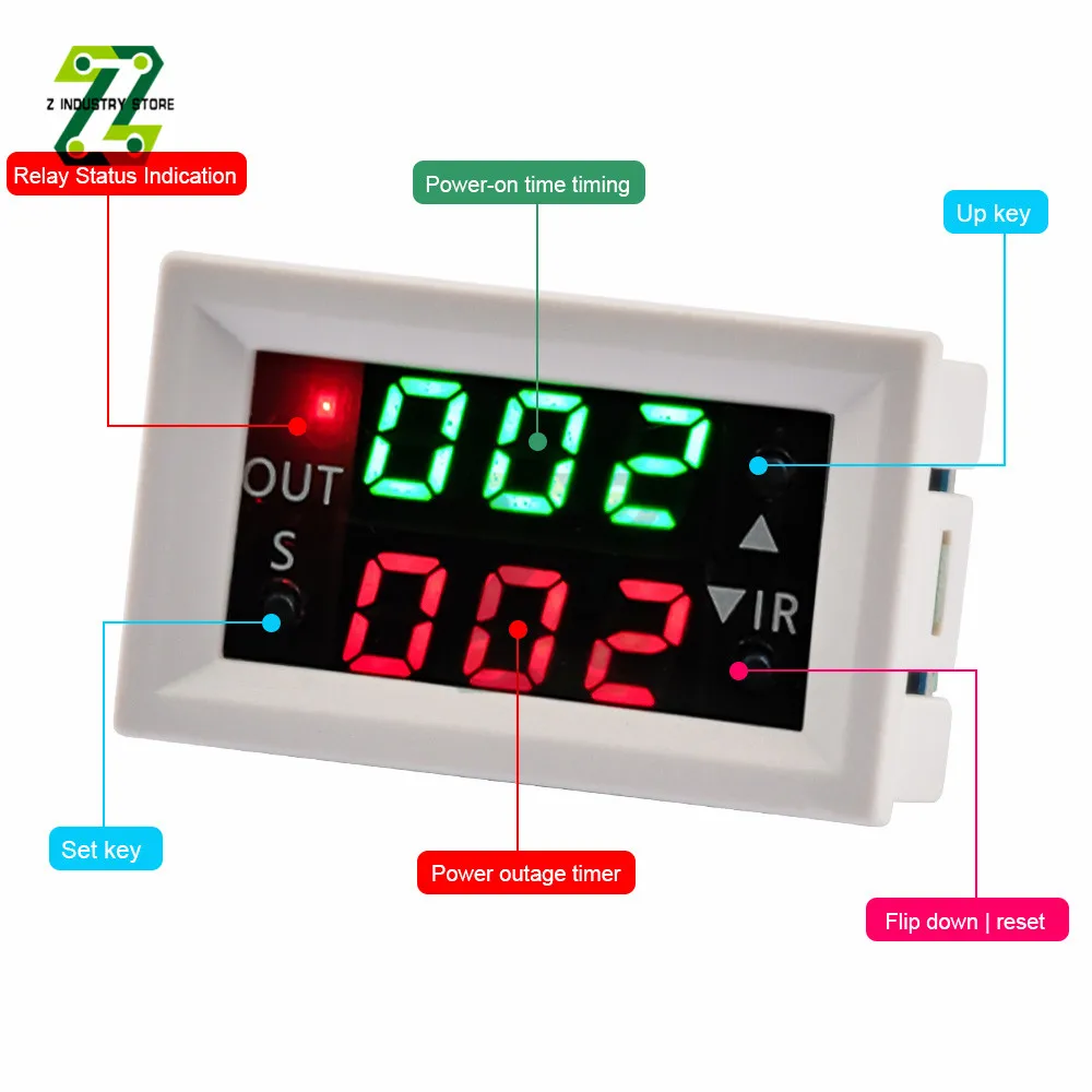 Dual Display Time Relay Module DC 12V Time Delay Relay Relay Timing Delay Cycle Time Control Switch 20A Passive Output