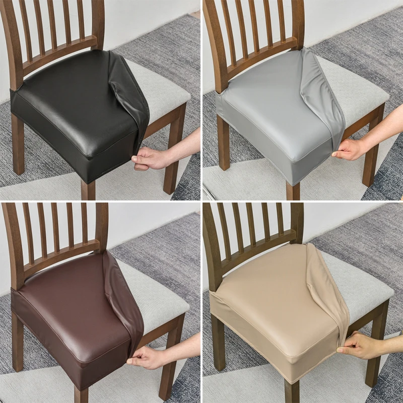 Waterproof PU Leather Seat Covers for Dining Chairs 2/4 Packs Stretch Dining Room Chair Seat Covers Protectors Easy to Clean