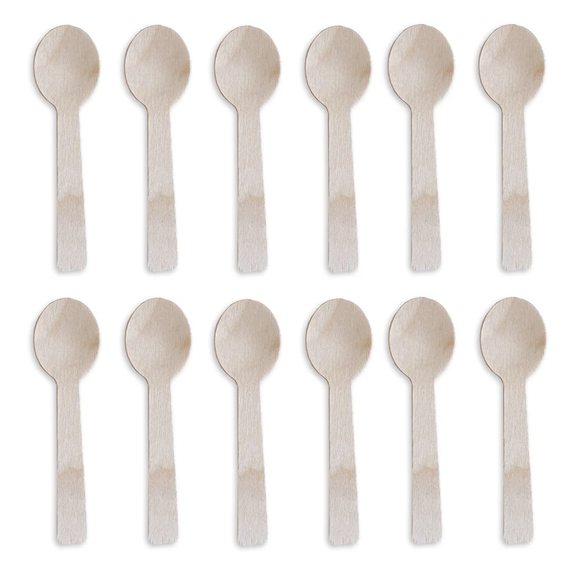 100pcs Disposable Healthy new wooden cake spoon Smooth Natural  Ice Cream Spoons  Dessert kid spoon for Yogurt mini small spoon