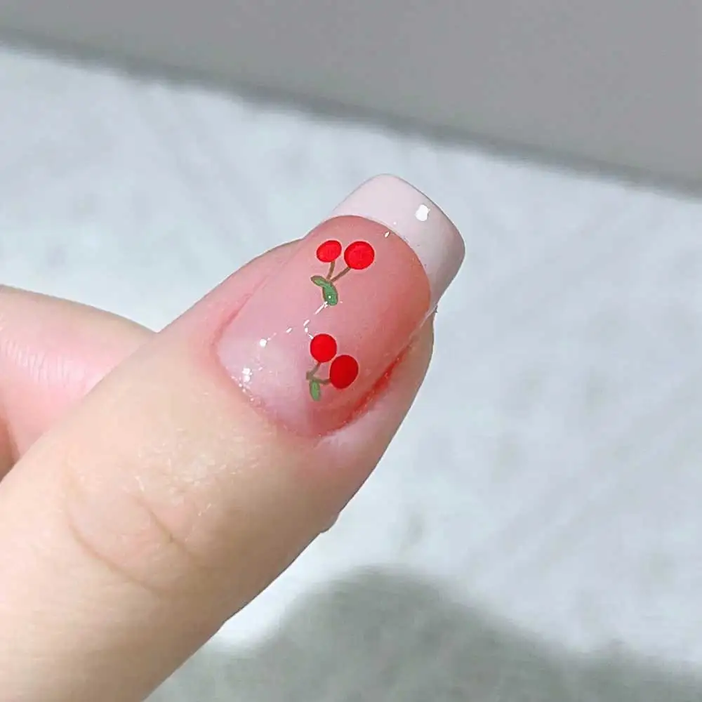 1sheet 3D Sweet Cherry Fruit Nail Art Stickers Summer Peach/Lemon/Star/Moon Nail Decals 8*10cm Adhesive Red Cherry Nail Decor %$