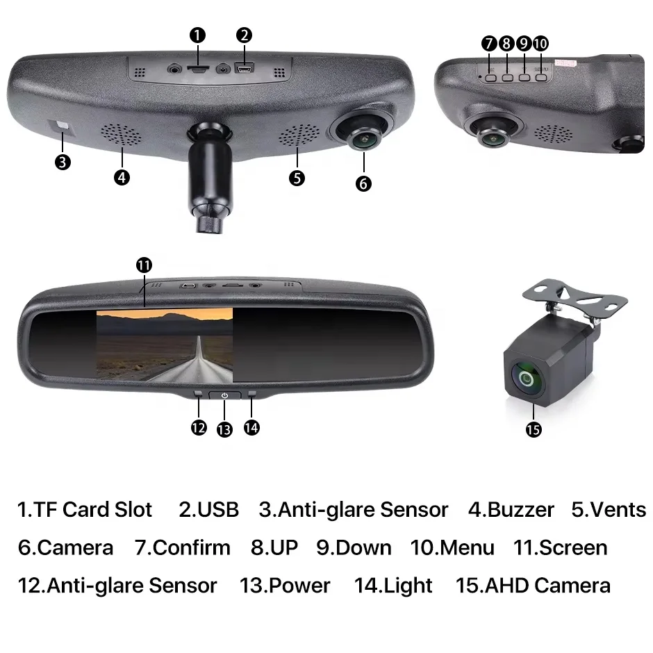 1080P Car DVR Rearview Mirror Dash  Lens Driving Recorder G Sensor Parking Assist