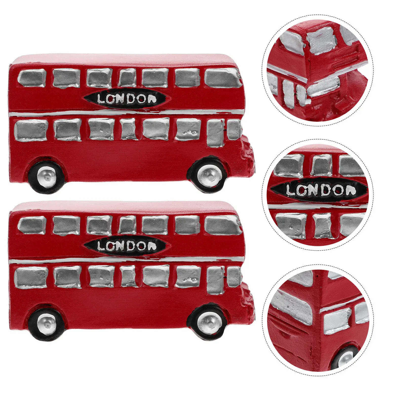 2Pcs Mini Bus Ornament Retro Resin Craft Home Decor Vintage Style Lifelike Simulation Mini Adornment for Cognitive Learning