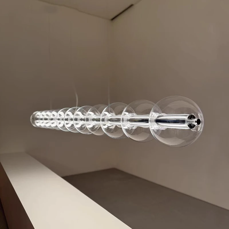 

Italian designer restaurant chandelier minimalist bar island table glass strip light