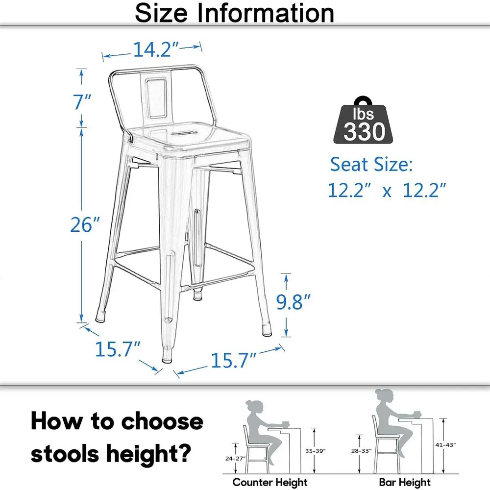 Metal Bar Stools Set o 4 Barstools Counter Height Bar Stools with Back Industrial Bar Stool Indoor Counter Stool Kitchen Island view 2