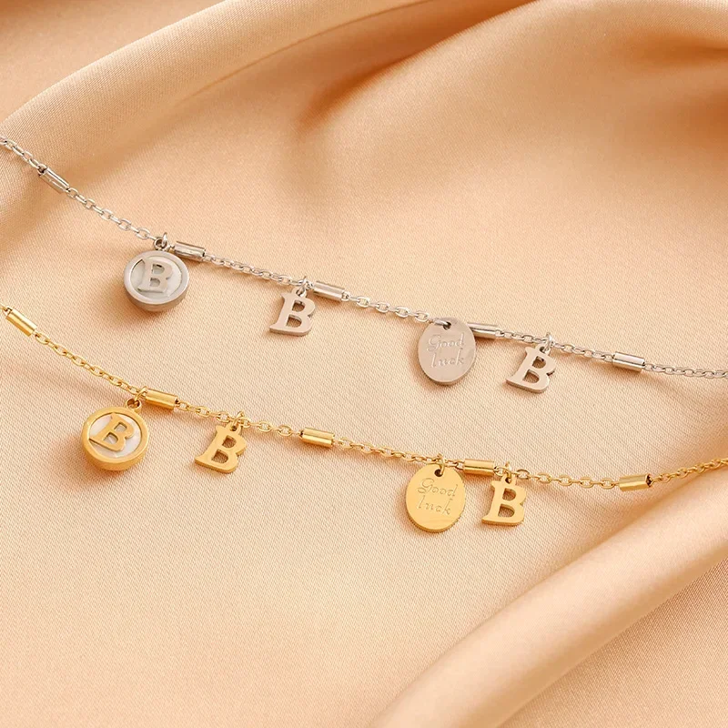 

2025 new Double-layer elegant girls' bracelet with B letter hollowed-out accessories and personalized color-preserving chain