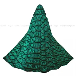 Green Snake Skin Texture Cloak Hooded Cosplay Costume Halloween Adult Long Party Cape