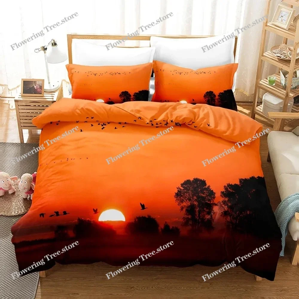 Goldon Sunset Bedding Set Tropical Beach Holiday Duvet Cover Set Girl Bed Cover Set Sunrise Quilt Cover Pillowcase Single Double