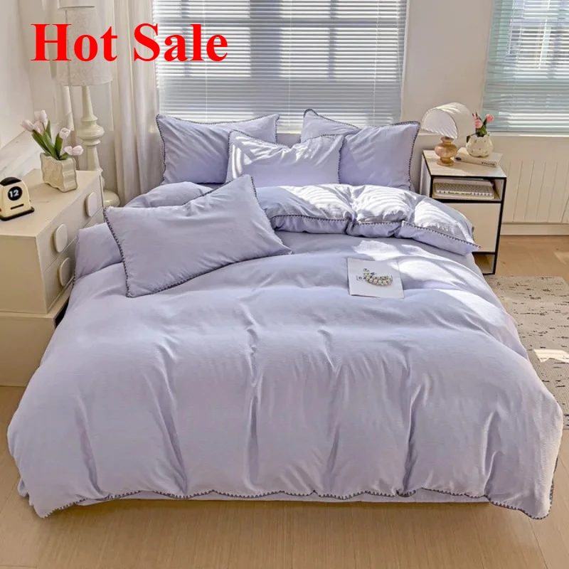 

2025 solid color simple light luxury shell embroidered silk soft satin jacquard 4-piece set bed sheet mattress comfortable