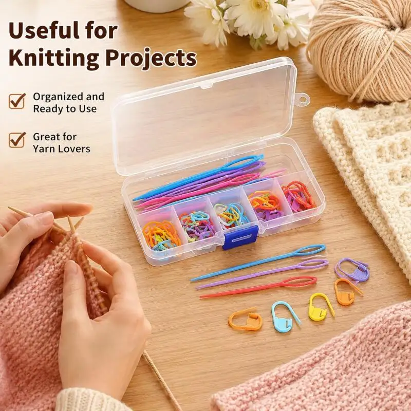 1-10 Boxen 61 Stück Farblich sortierte Kunststoff-Harz-Maschenmarkierer Häkel- und Stricknadel-Set DIY Näh- und Webwerkzeug-Kit – Detail 6