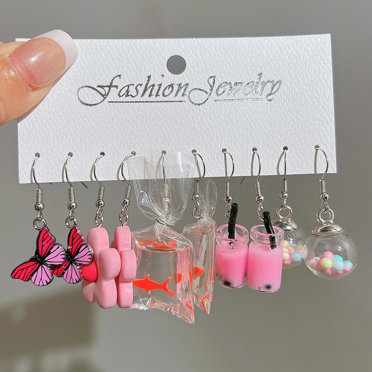 Colorido Butterfly Cartoon Earring Set para Mulheres, 17km Dopamina, Flor, Nuvem, Cogumelo, Peixe, Jóias, Personalidade, Novo