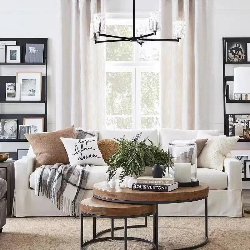 Belgischer französischer viktorianischer Massivholzrock aus Leinen, vollständig zerlegte und gewaschene Doppel-Dreifach-Wohnzimmermöbel mit weißem Sofa