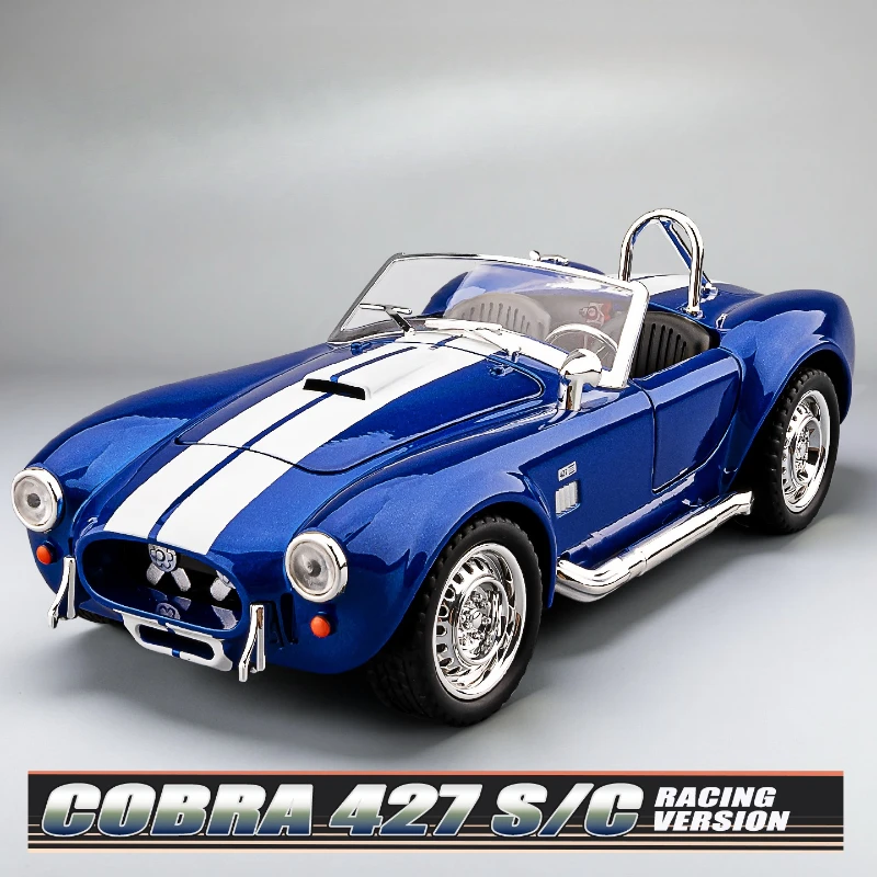 Modello in lega di auto convertibile vintage in scala 1/24 Shelby Cobra 427 S/C con suono pull back e veicolo giocattolo in metallo leggero regalo