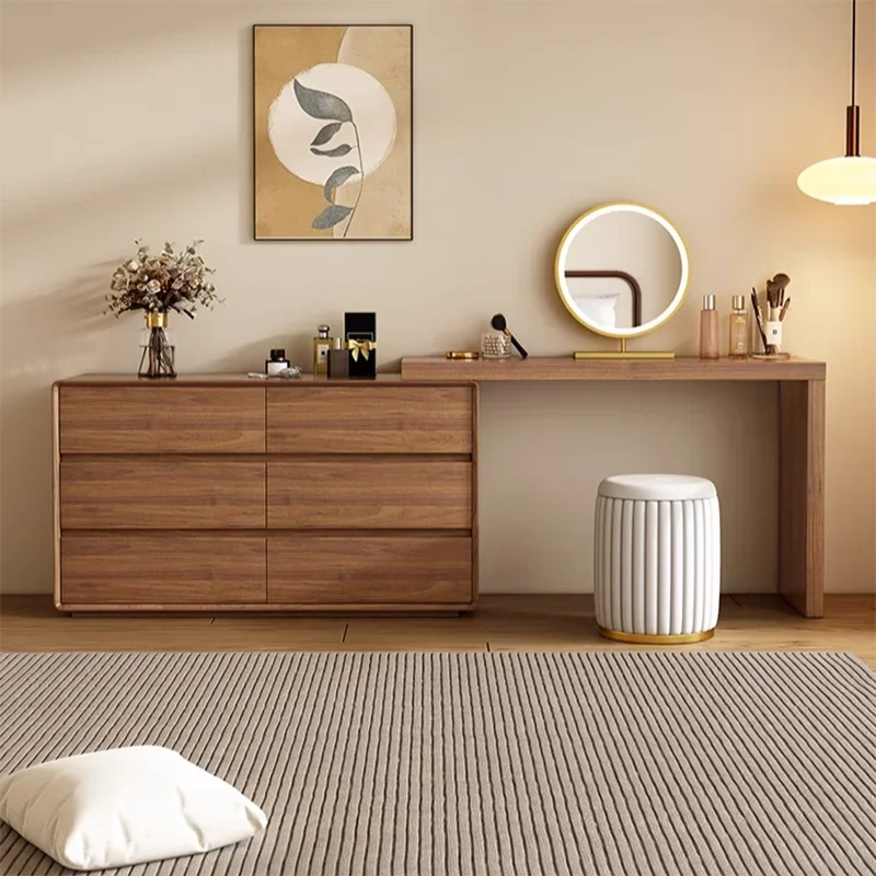 Nordic Set Wooden Vanity Folding Cabinet Natural Organizer Drawer Bedroom Dresser Chair Modern Penteadeira Furniture Home