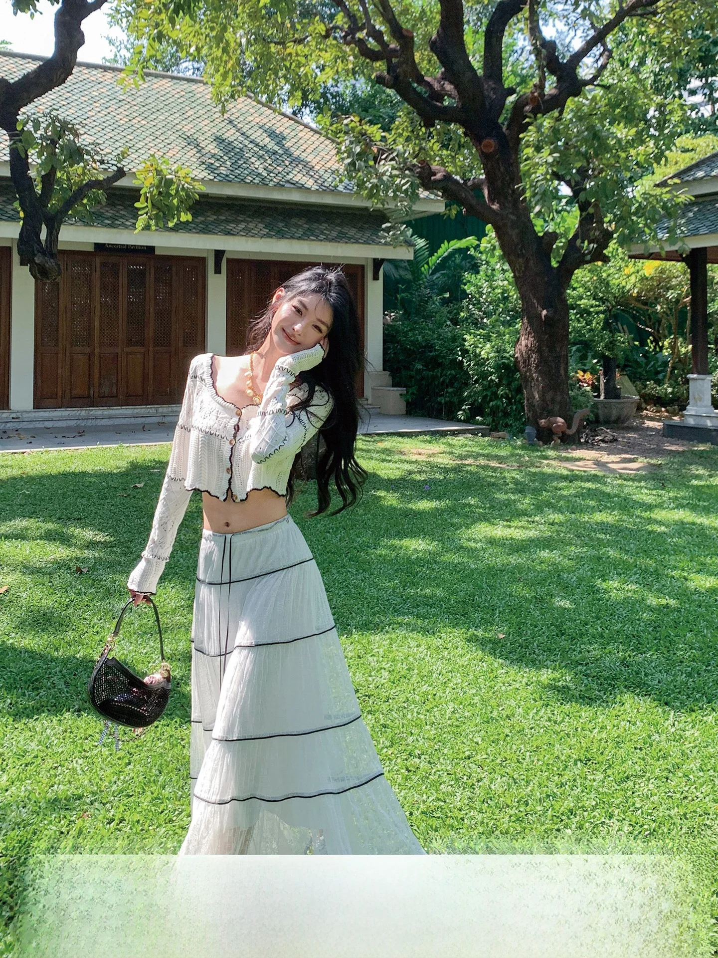 

Okaaay Early Spring Contrast Color Hollow out Knitted ort Sve Long Sve Cardigan Soft Layer Sequence Women's Faion