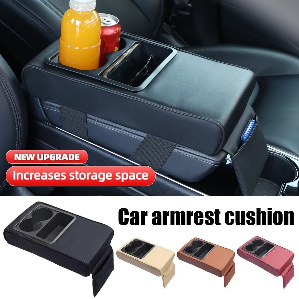 Car Armrest Cushion With Cup Holder Universal Storage Support Central Armrest With Elbow Pocket Cotton Memory Wear-Resistant