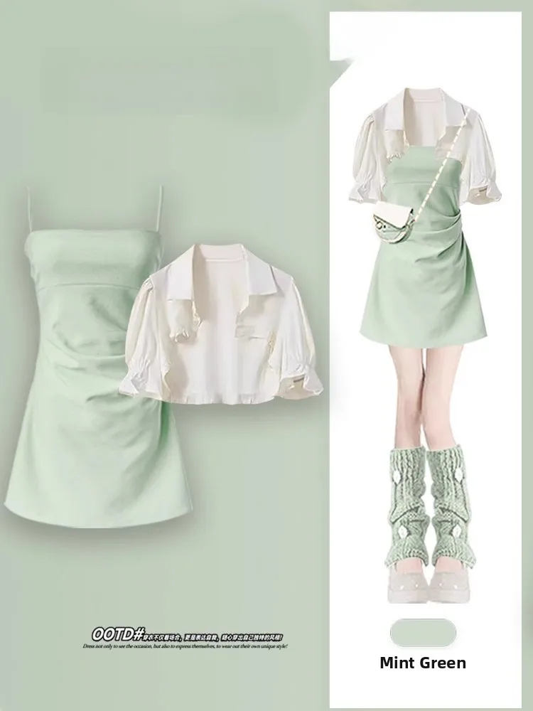 Summer Small Fraance Sle Set ort irt Women's Dr Slimming Strap Dr Two-Piece Set Pure Desire Faionable