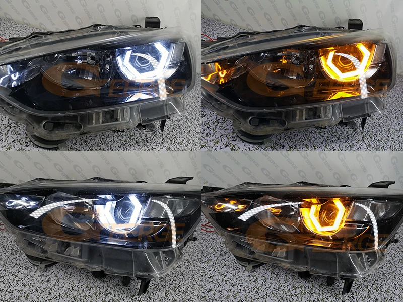 For MAZDA CX-3 CX3 DK Ultra Bright Switchback Turn Signal Cotton White Amber Hex LED Angel Eyes Halo Rings Light