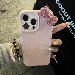 Luxury Rhinestone Bow Litchi Pattern Leather Phone Case For iPhone 11 12 13 14 15 Pro Max X XS XR 7 8 Plus Shockproof Soft Case