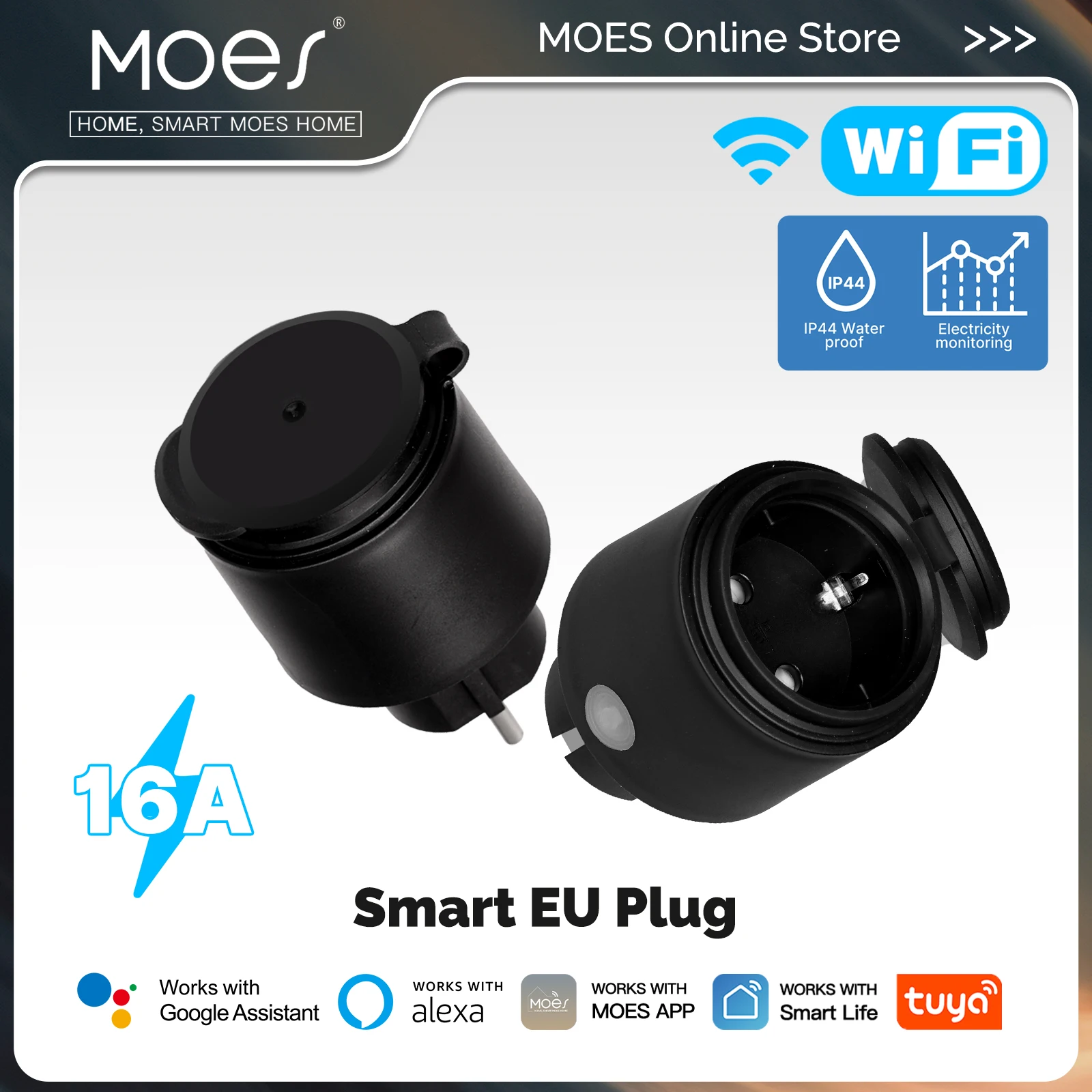 

MOES Tuya WiFi Smart Plug 16A EU Socket, Outdoor Waterproof Smart Outlet with Energy Monitor, Works Alexa Google Home