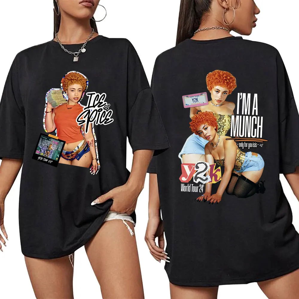 

Rapper Ice Spice Y2k 2024 Tour Print T Shirt Men Women Trendy Hip Hop Summer T-shirts Oversized 100% Cotton T Shirts Streetwear