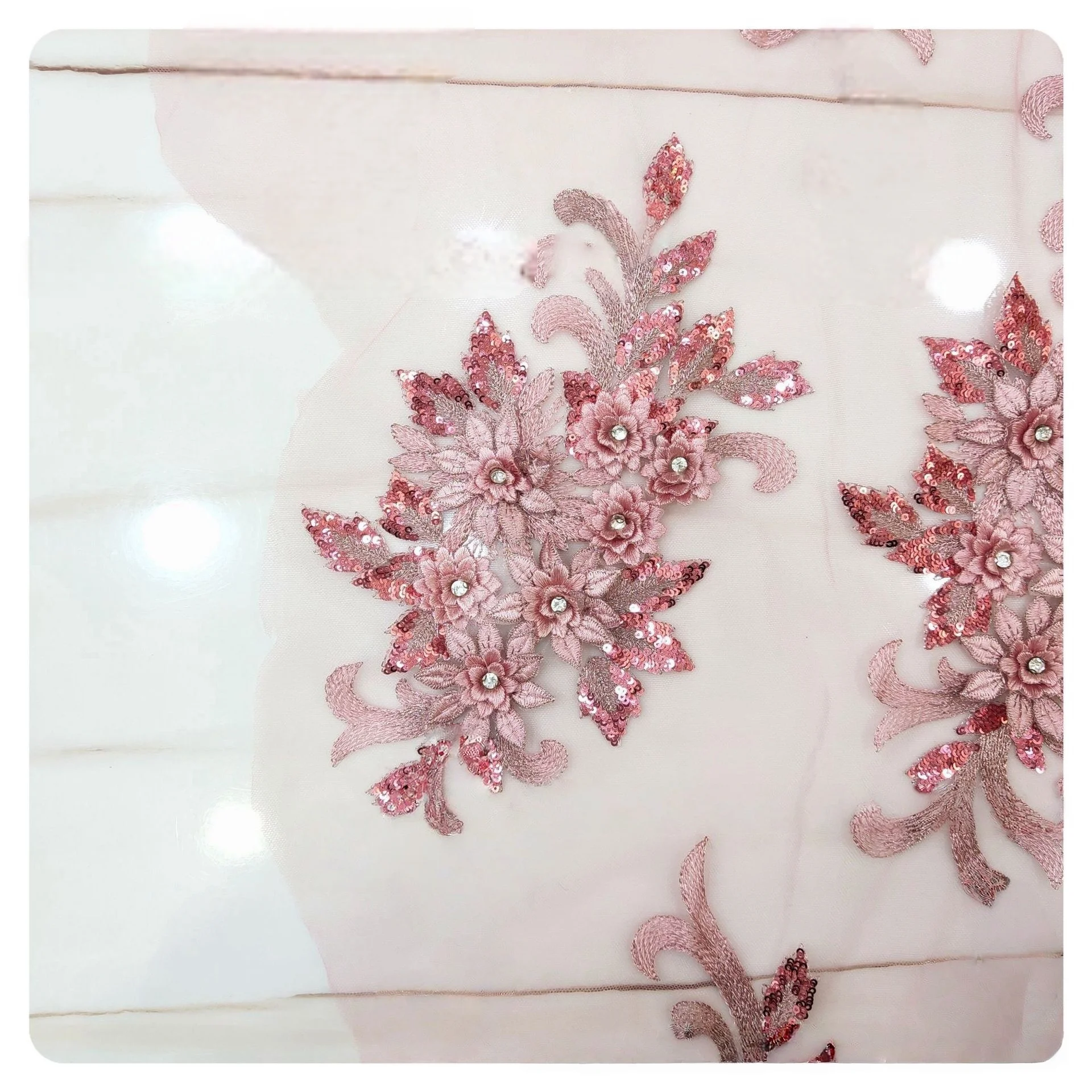 12 Colors 3D Beaded Lace Trim Tulle Embroidery Appliqued DIY Bridal Dress Patches Bride Cloth Sewing Floral Decoration Fabric