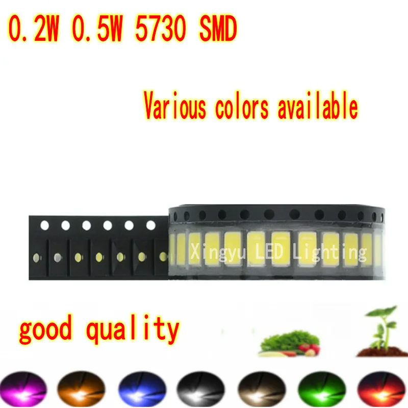 

100pcs 0.2W0.5W 5630 5730 LED SMD lamp beads highlight warm white red yellow green ice blue Pink purple powder Diode Lamp Diy