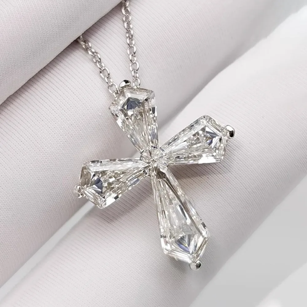 Fashion Luxury Super Flash Crystal Cross Pendant Necklace for Women High Quality 5A Zircon Stainless Steel Collar Chain Jewelry