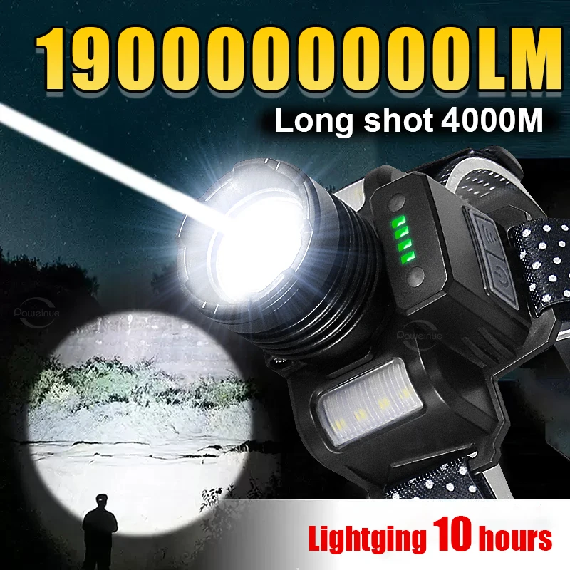 

Сверхмощный налобный фонарь 190000000 лм, белый лазер, сверхъяркий светодиодный фонарь, ИК-датчик, перезаряжаемый налобный фонарь