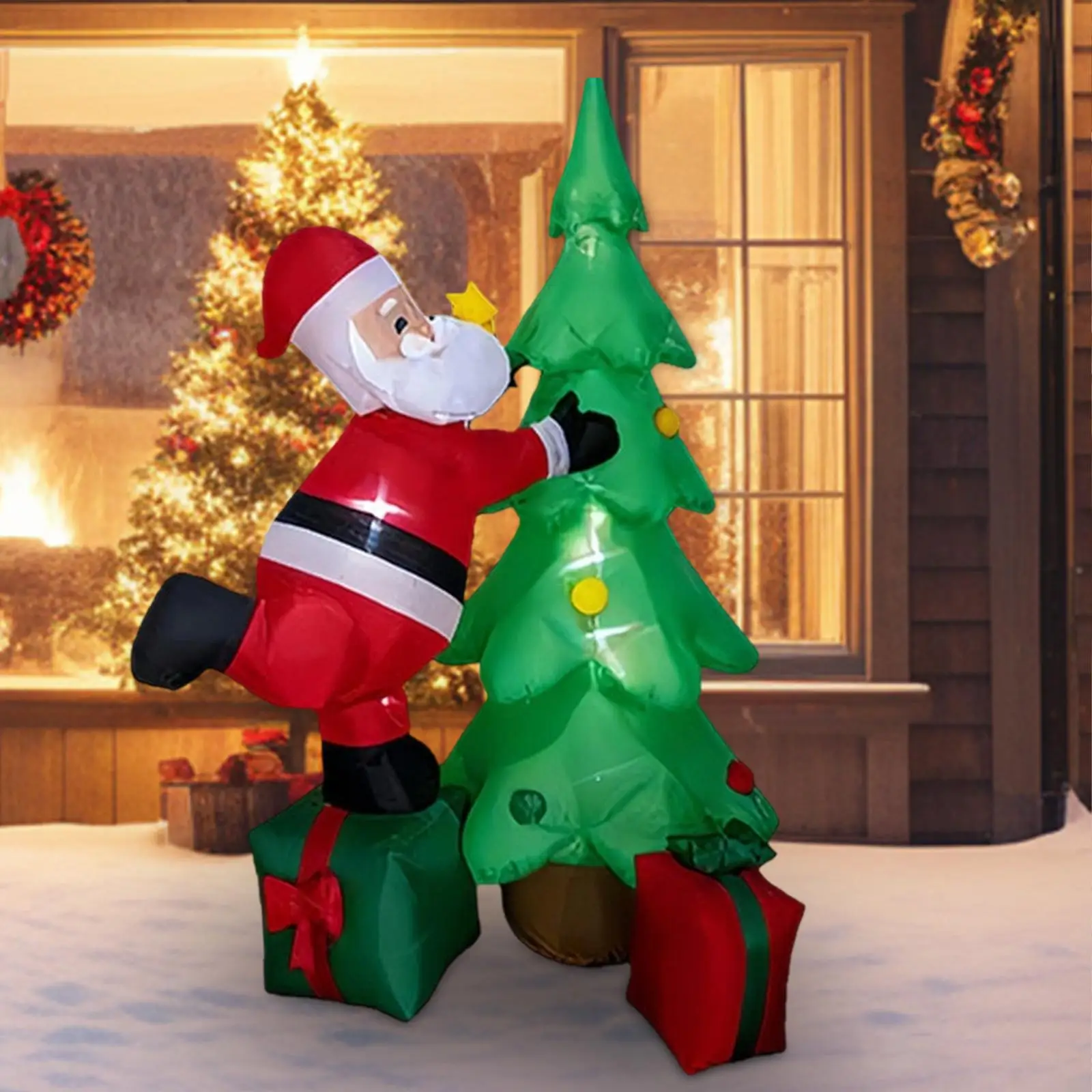Large Outdoor Christmas Inflatable Santa with Tree Gift Bag LED Yard Decoration Blow Up Ornament for Holiday Events