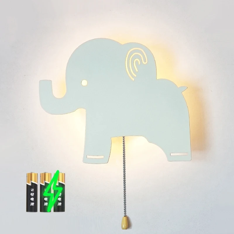 USB Port Charge AA Battery Operated Bedroom Bedside Wall Lamp With Zipper Switch Animal Design Star Children's Room Wall Light