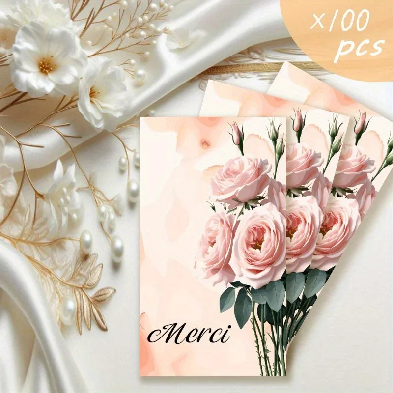 100pcs French Thank-you Card and Note Card Set, Wedding Guest Thank-you Card, Wedding Table Thank-you Card Suitable for Weddings