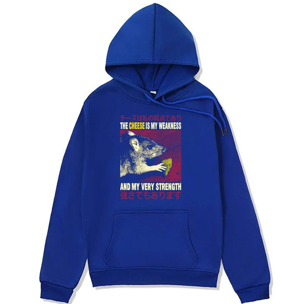 Funny The Cheese Is My Weakness Japanese Rat Graphic Hoodie Men Women High Quality Fashion Sweatshirt Winter Long Sleeve Hoodies