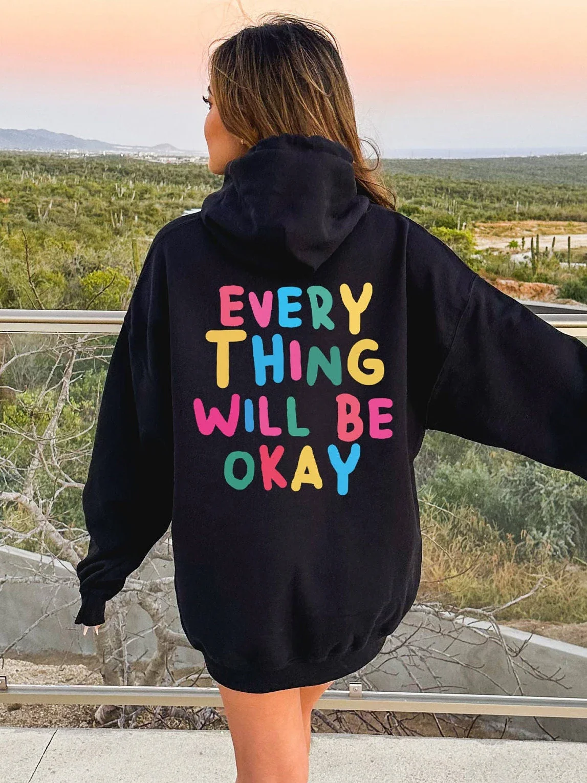 EVERY THING WILL BE OKAY Hoodies Oversized Sweatshirts Streetwear Fashion Pullovers Men and Women's Clothing