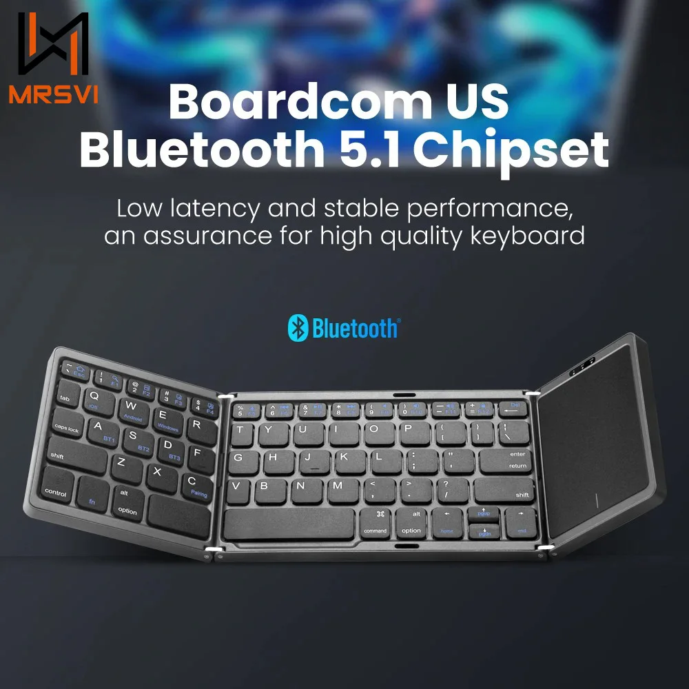 

MRSVI B089T Portable Folding Keyboard Wireless 3 Channels Connection Bluetooth 5.1 Mini Keypad for Windows Android IOS Tablet