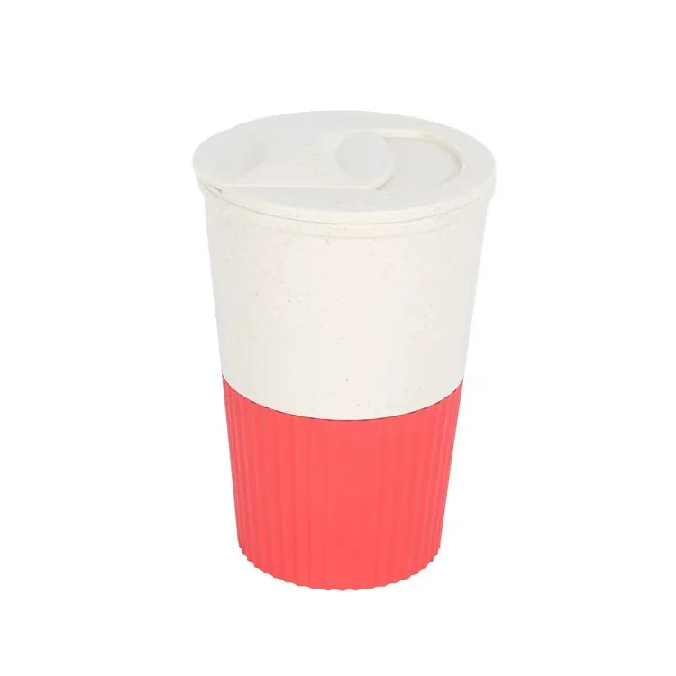 

1pc Wheat Straw Coffee Cup with Lid Water Cup, Milk Tea Cup, Breakfast Milk Cup (Red)