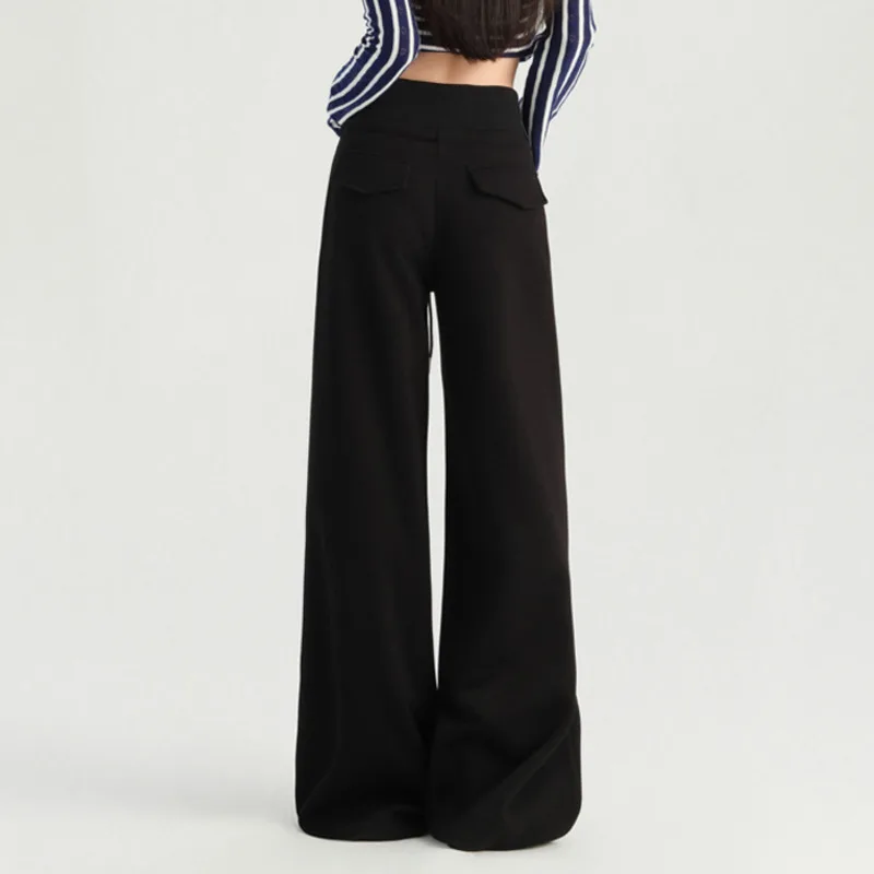 HKSH Autunno Nuove Donne Casual Pantaloni a Gamba Larga Dritto Elastico in Vita Coulisse Drappeggiato Dimagrante High Street Elegante Alla Moda HK10206